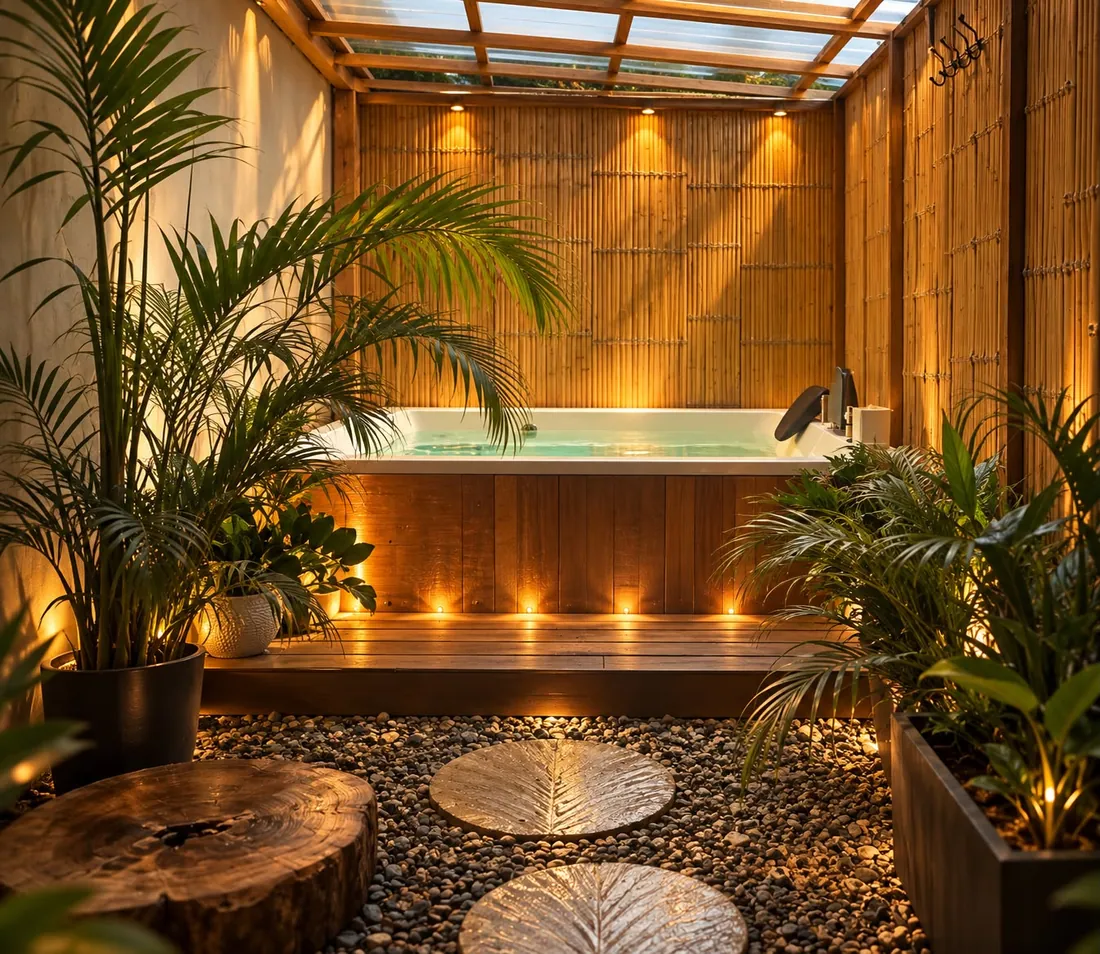 Jacuzzi de SIRUMA rodeado de plantas